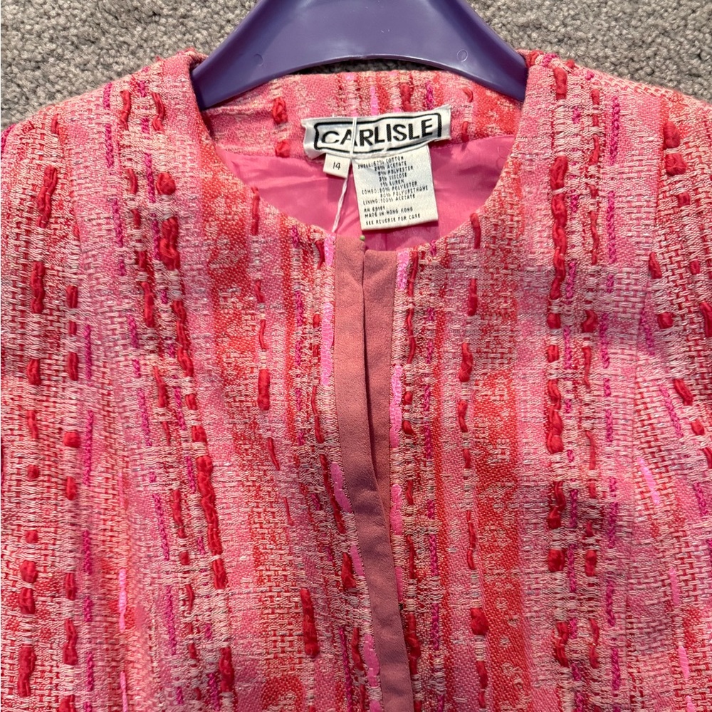 Vintage Carlisle Pink Sweetheart Woven Tweed Suit, Size 14, 👑💖